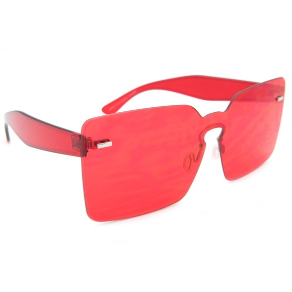 Oversized Square Sunglasses Designer Frame RED - Picture 3 of 3